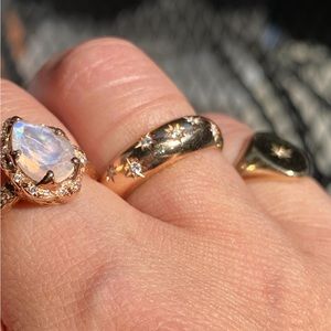 14k rose gold 6mm dome starset diamond ring star celestial sunburst starburst